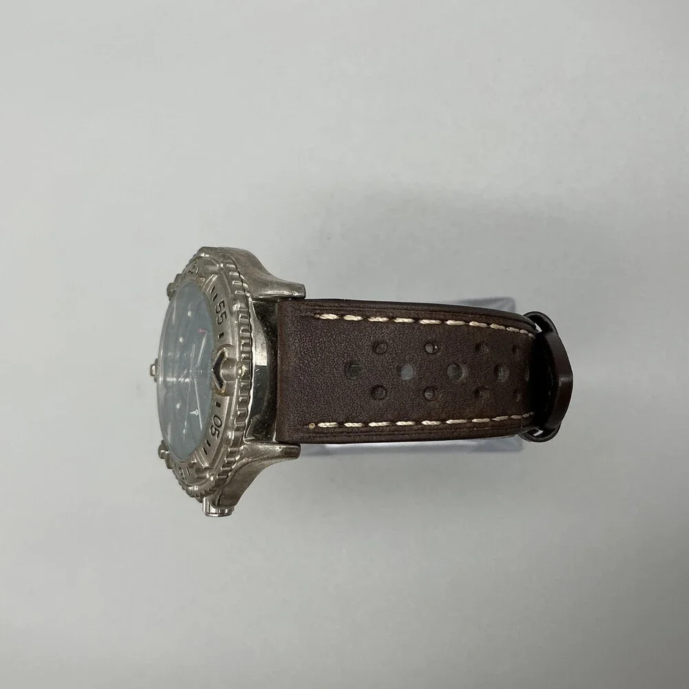 Fossil Blue Mens Watch 40mm Blue Dial Silver Tone Leather Multi New Battery